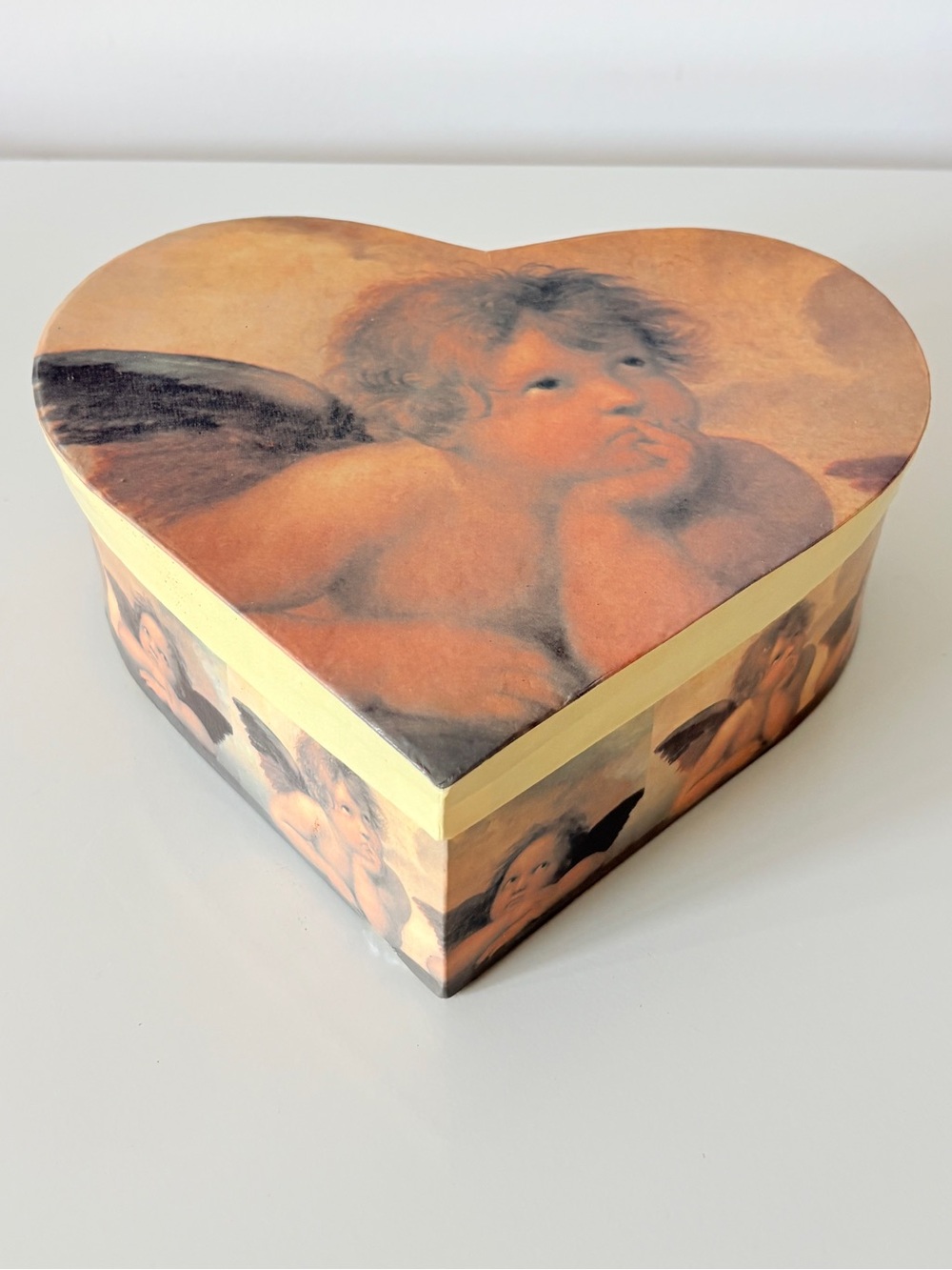 1990s Raphael's “The Sistine Madonna” Putti Vintage New Age Heart Decoupage Box